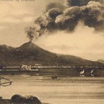 Foto antica di Napoli, vesuvio in eruzione